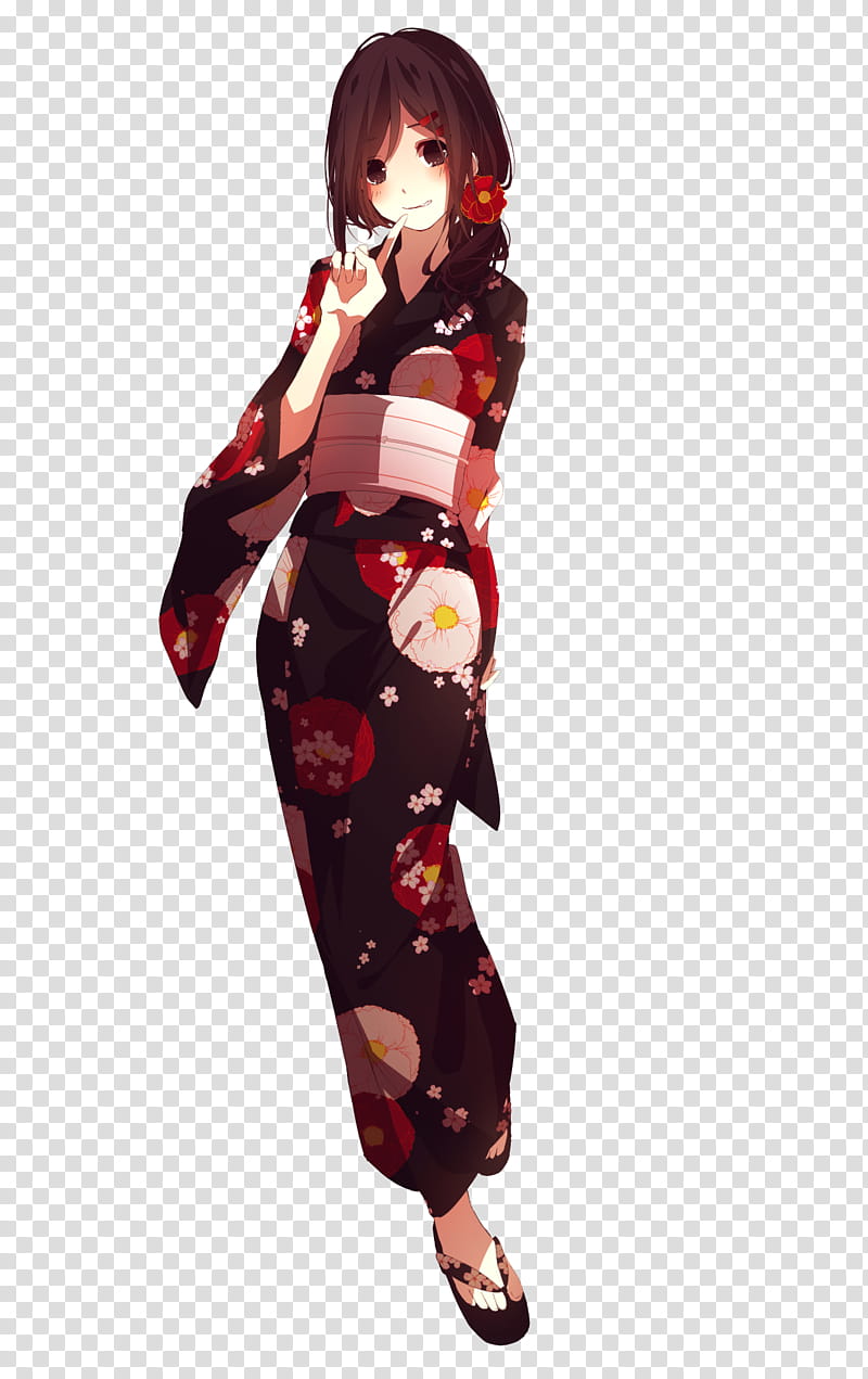 KagePro Ayano Tateyama Kimono render, female wearing red and pink floral kimono anime character transparent background PNG clipart