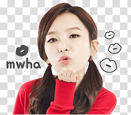 Red Velvet seulgi kakao talk emoji, girl's red crew-neck long-sleeved top transparent background PNG clipart