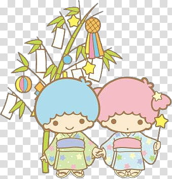 Iconos Little Twin Stars, two girl holding bamboo and stick illustration transparent background PNG clipart