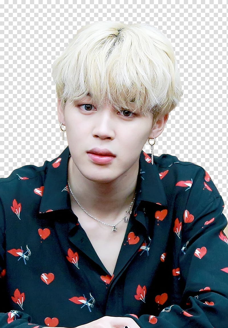 BTS Jimin, man wearing black and red heart print shirt transparent background PNG clipart