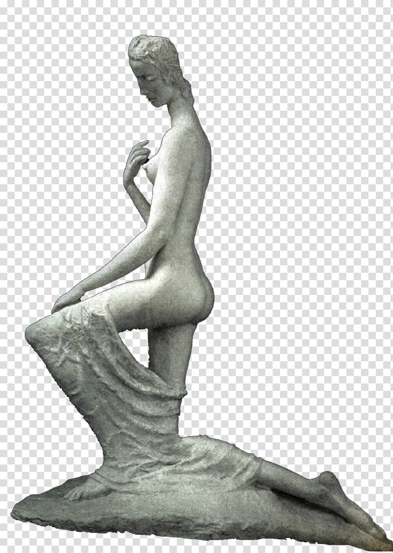 Nude Female Statue Kneeling with Hands-on Between Legs Naked