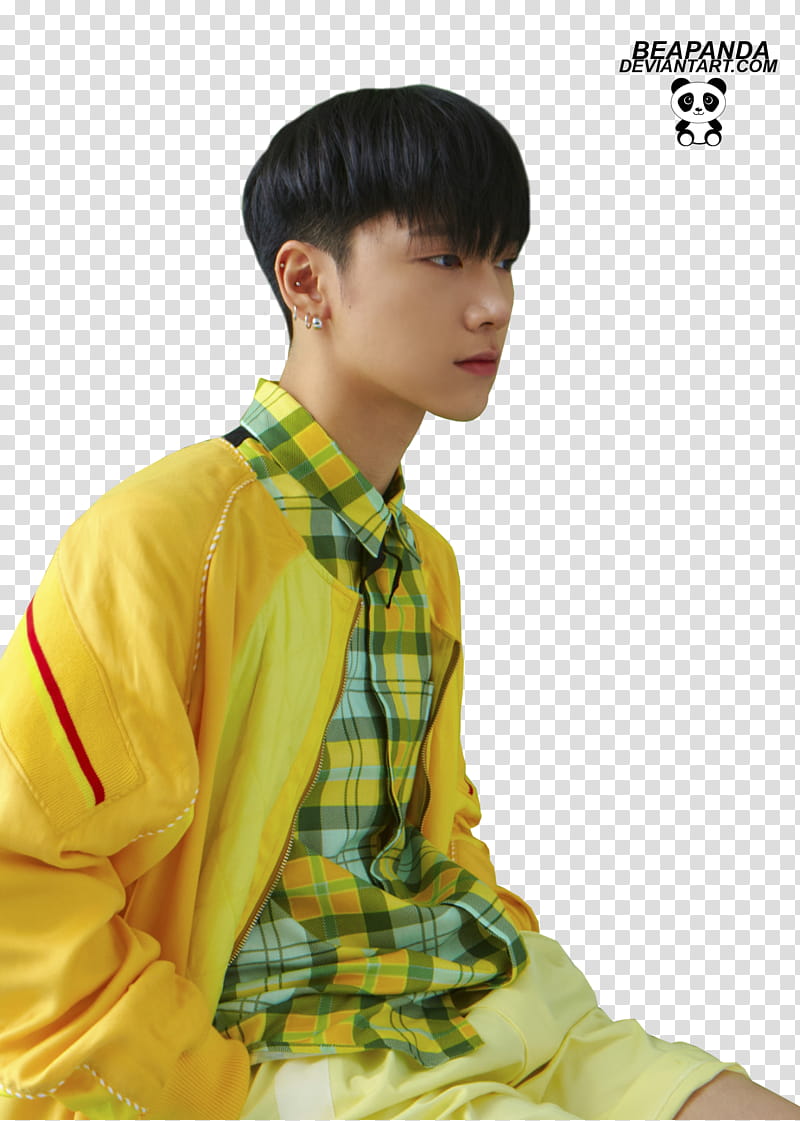 Ten NCT, man wearing yellow zip-up jacket transparent background PNG clipart