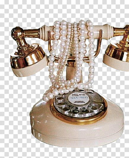 Old Pink s, brown and white rotary telephone transparent background PNG clipart