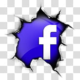 Social Crack, white surface with hole showing Facebook logo transparent background PNG clipart