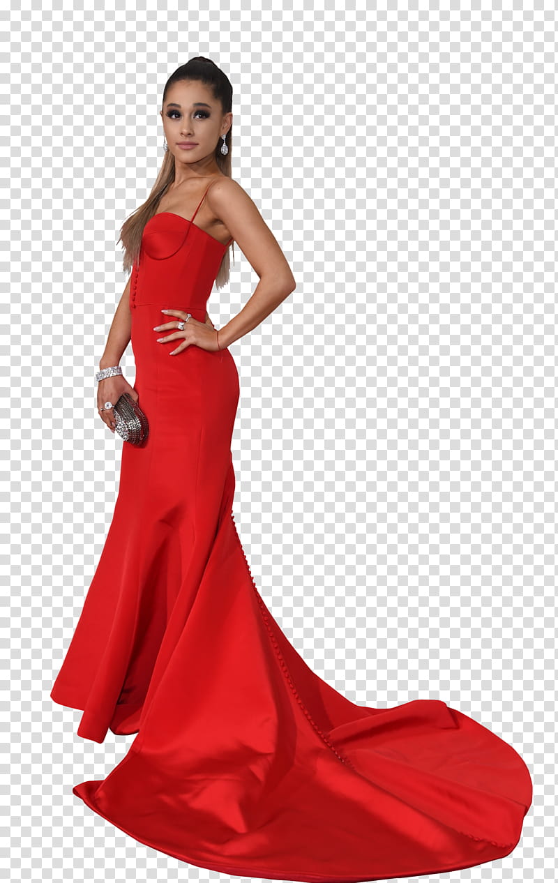 Ariana Grande, Ariana Grande wearing red gown transparent background PNG clipart
