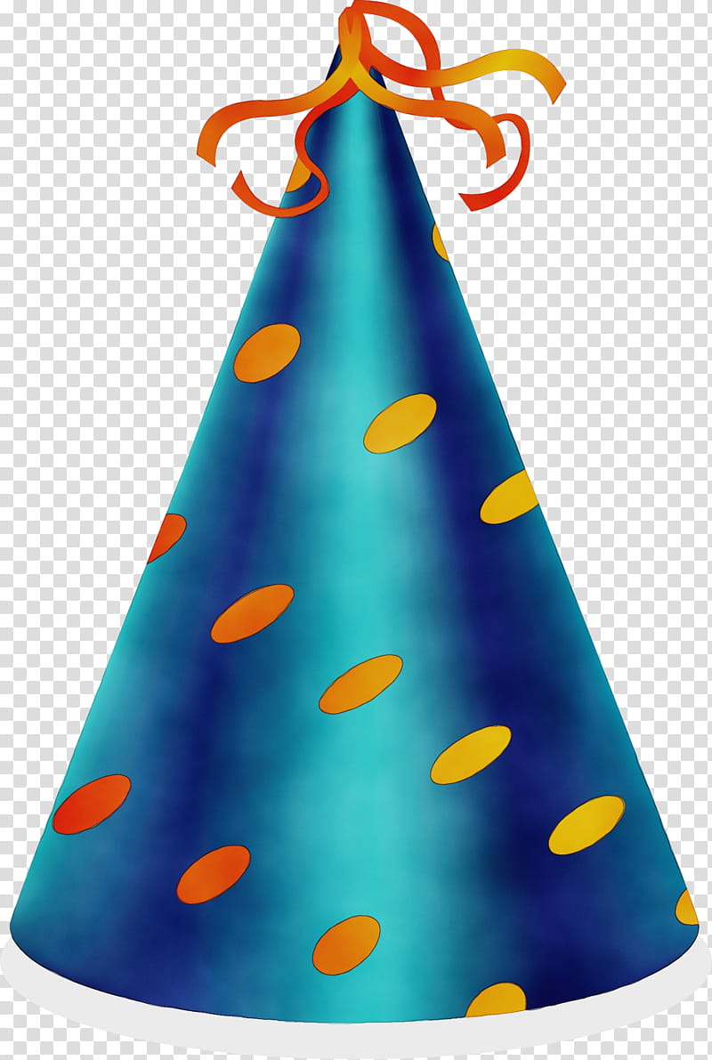 Party hat, Watercolor, Paint, Wet Ink, Blue, Turquoise, Cone, Christmas Tree transparent background PNG clipart