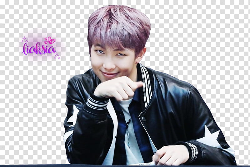 BTS Namjoon , smiling man wearing black leather jacket transparent background PNG clipart