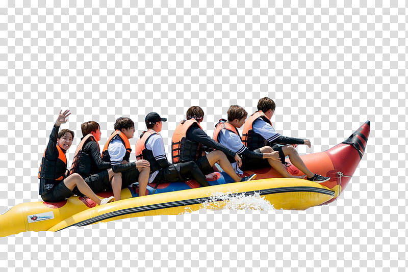 people riding yellow and red banana boat transparent background PNG clipart