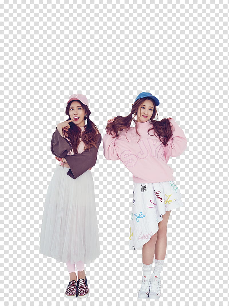 Lovelyz The Celebrity P, two women standing and smiling transparent background PNG clipart