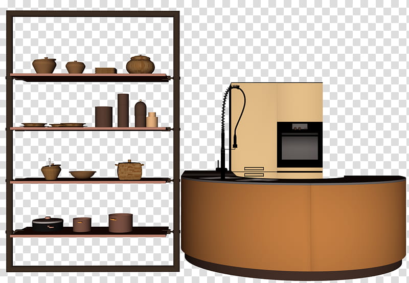 Kitchen object, brown shelf with vases transparent background PNG clipart