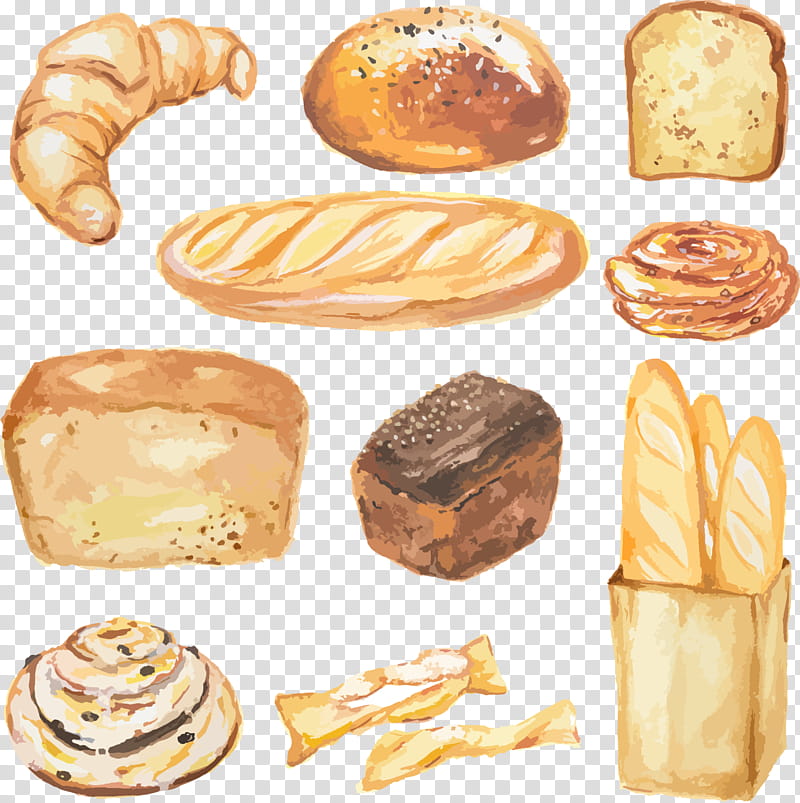 Junk Food, Watercolor Painting, Bread, Drawing, Loaf, Bun, Small Bread, Viennoiserie transparent background PNG clipart