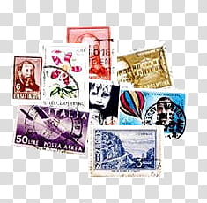 Cool_, assorted-color postage stamps transparent background PNG clipart