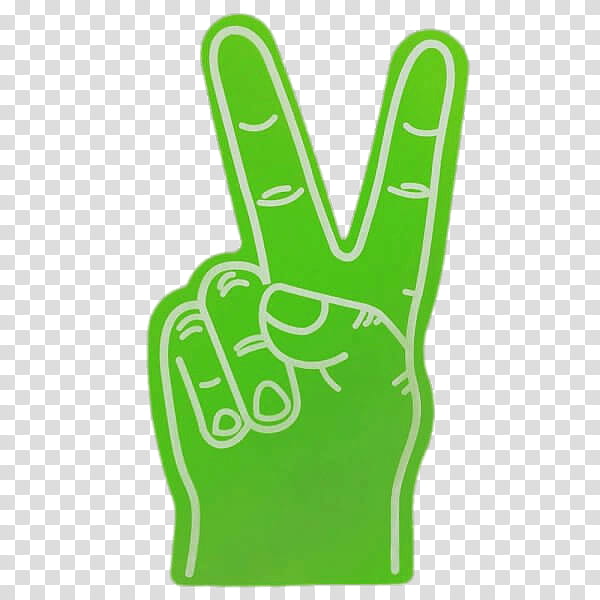 green personal protective equipment finger hand gesture, Glove, V Sign, Sports Gear, Thumb transparent background PNG clipart