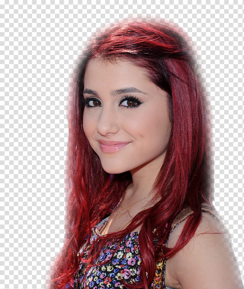 Ariana Grande, smiling woman wearing black and multicolored floral spaghetti strap top transparent background PNG clipart