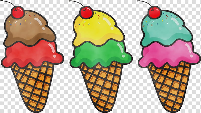 Ice Cream Cone, Watercolor, Paint, Wet Ink, Sundae, Ice Cream Cones, Ice Cream Parlor, Strawberry Ice Cream transparent background PNG clipart