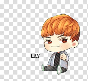 EXO Lay Chibi, man sitting and smiling illustration transparent background PNG clipart
