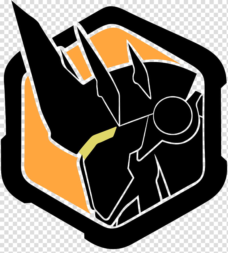 Overwatch Reinhardt spray, black and yellow robot logo transparent background PNG clipart