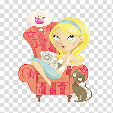 girl sitting on sofa chair cartoon ilustration transparent background PNG clipart