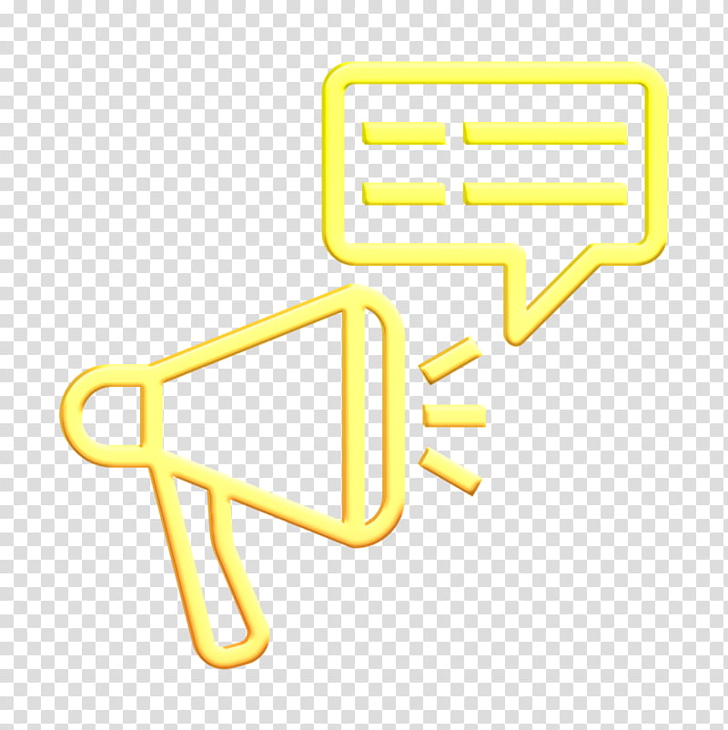 Megaphone icon Advertising icon Shout icon, Text, Yellow, Logo, Signage transparent background PNG clipart