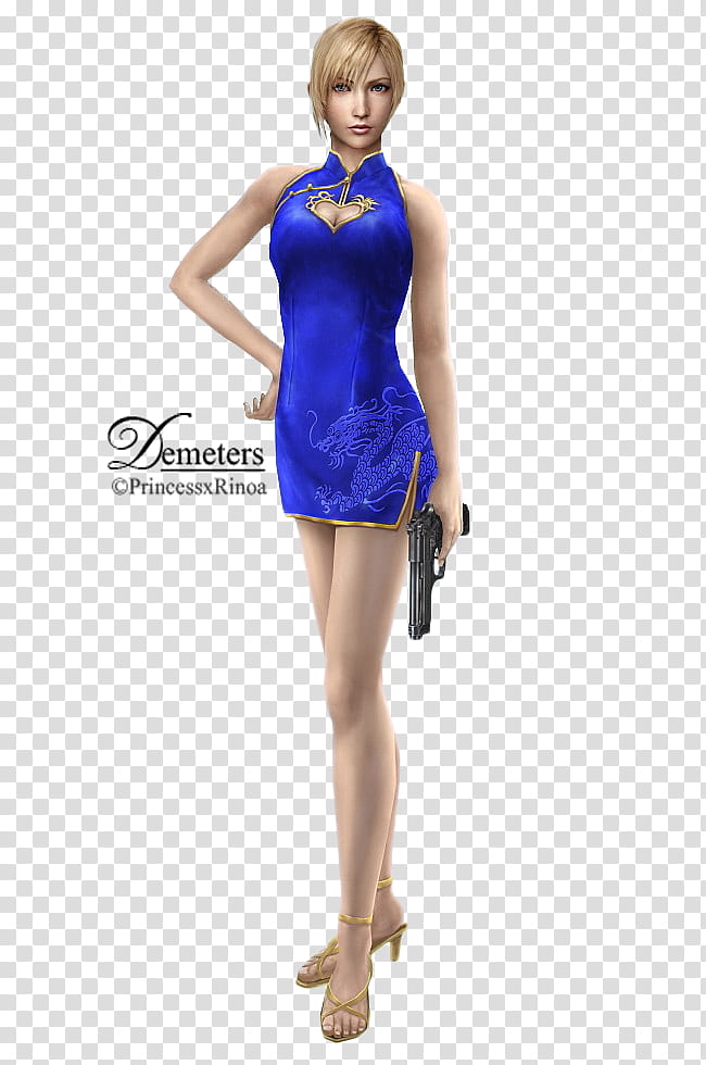 Aya Brea  Render, woman in blue sleeveless mini dress illustration transparent background PNG clipart