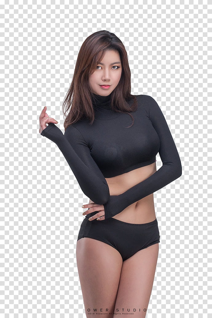 BAN JI HEE, woman wearing black crop top while posing transparent background PNG clipart