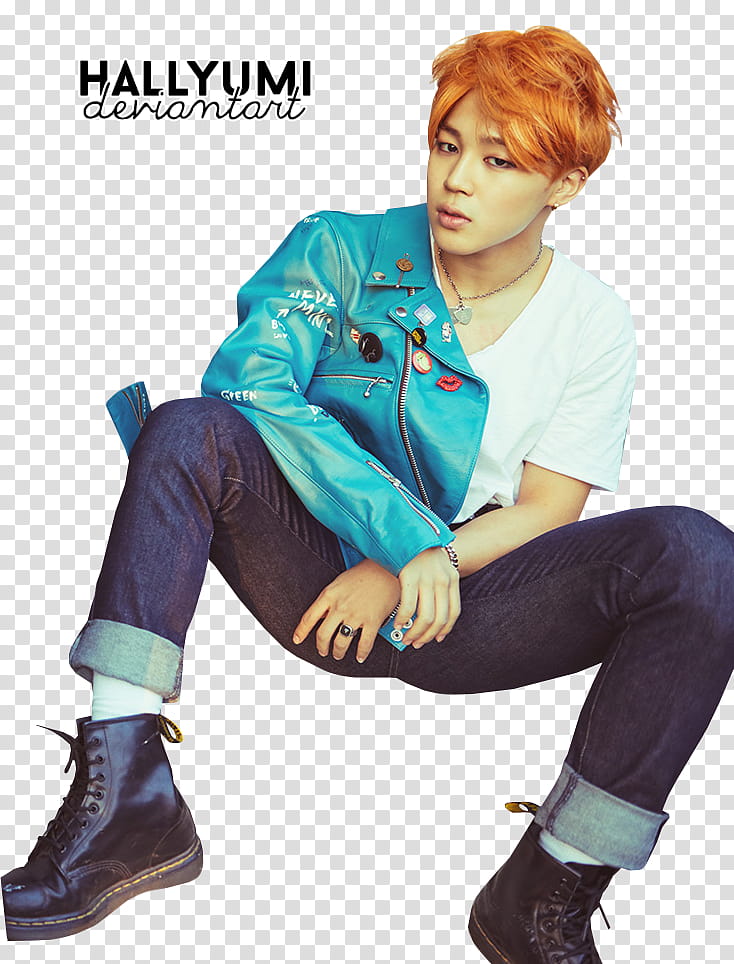 BTS HYYH pt , cutout of man wearing blue jacket, white t-shirt, blue jeans, and black leather boots transparent background PNG clipart