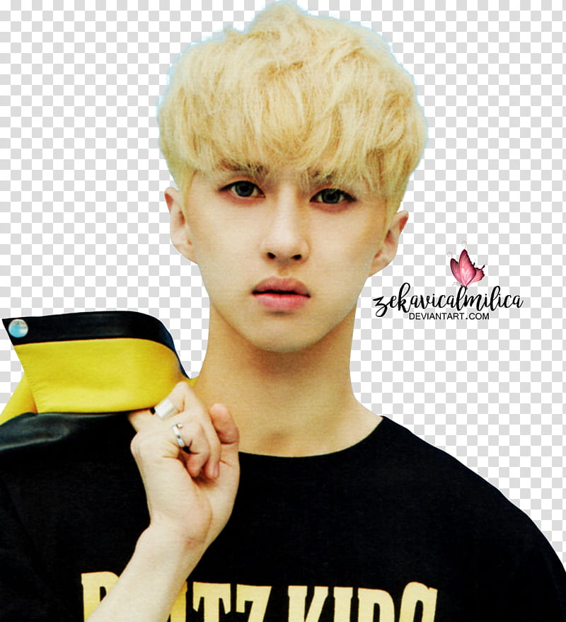 VIXX Ken Zelos, man in black crew-neck T-shirt with text overlay transparent background PNG clipart