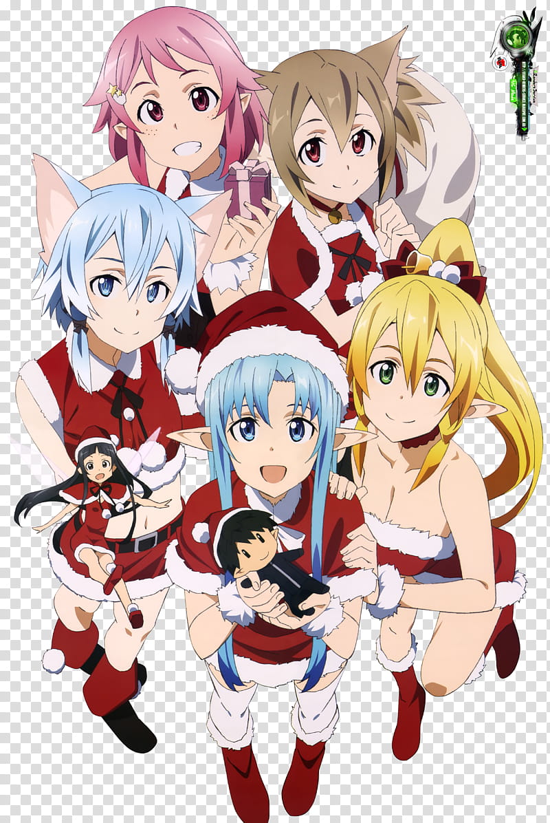 Sword Art Online Grupal Girls Kawaiii X mas, anime character transparent background PNG clipart