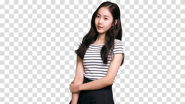 SinB GFriend, women's white and black striped crew-neck shirt transparent background PNG clipart