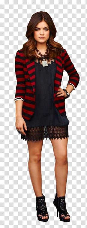 standing woman wearing black and red striped cardigan transparent background PNG clipart