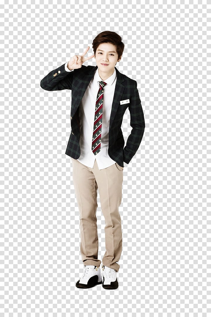 set EXO for Let BONGx Together Game, man doing peace hand sign while standing transparent background PNG clipart