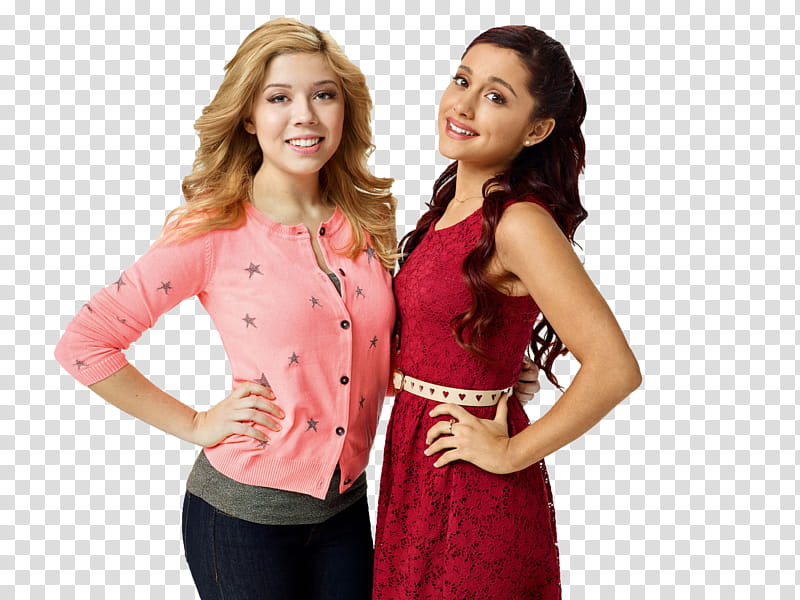 Sam Y Cat, smiling Ariana Grande standing beside woman wearing pink button-up cardigan transparent background PNG clipart