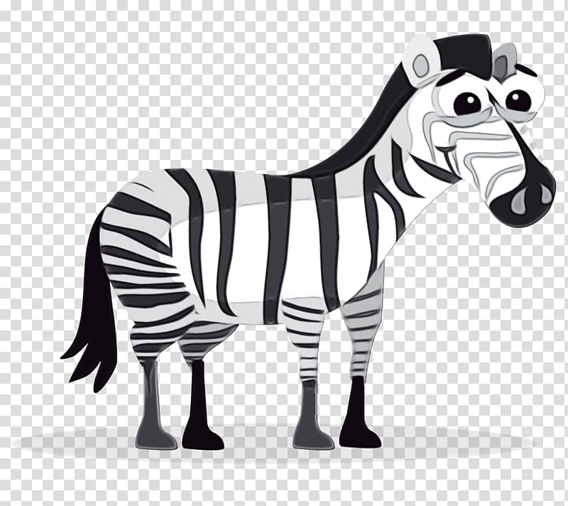 zebra animal figure cartoon wildlife black-and-white, Watercolor, Paint, Wet Ink, Blackandwhite transparent background PNG clipart