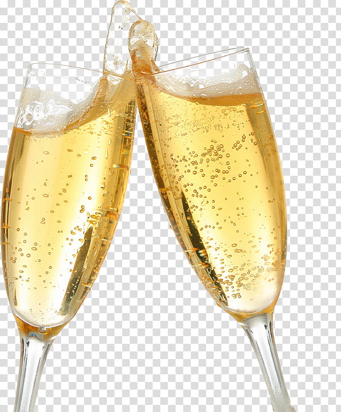 Happy New Year , two clear champagne flutes transparent background PNG clipart