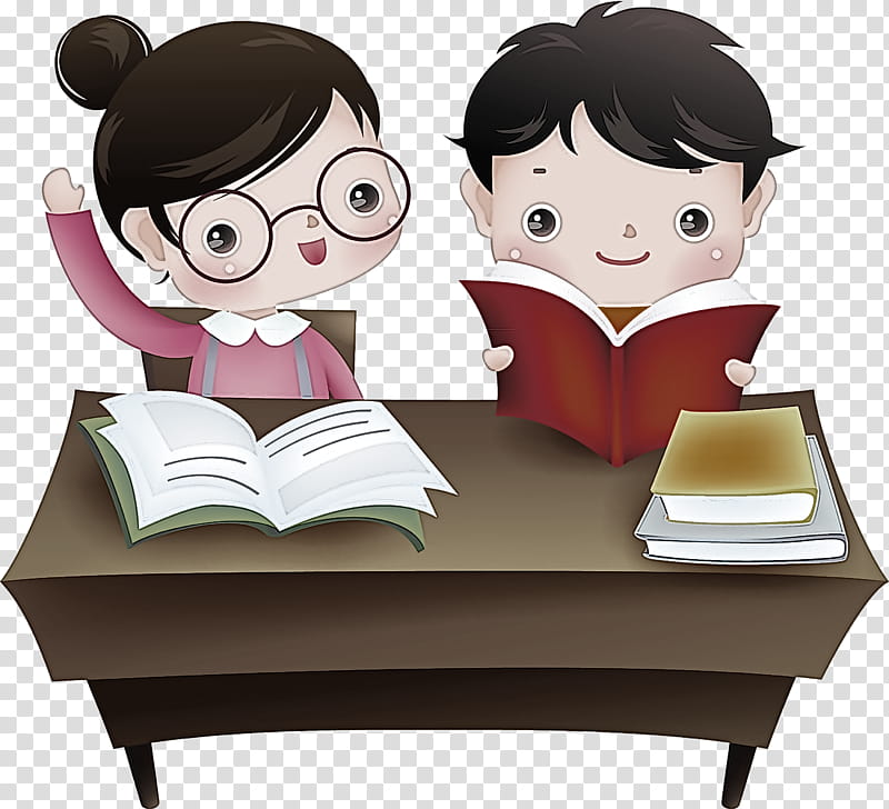 cartoon reading furniture table, Cartoon, Animation, Smile transparent background PNG clipart