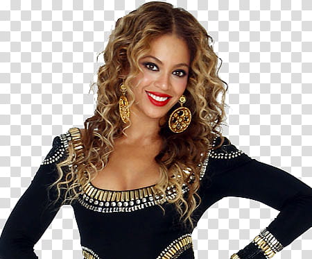 Beyonce, woman wearing pair of gold-colored dangling earrings transparent background PNG clipart