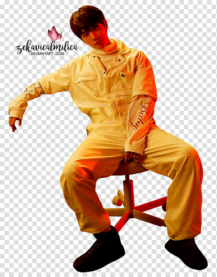 EXO Baekhyun Young, man sitting with text overlay transparent background PNG clipart