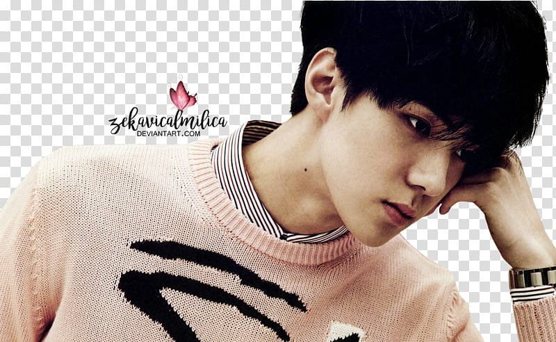 EXO Sehun Love Me Right, man leaning his head on left hand transparent background PNG clipart