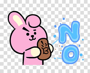 pink rabbit squeezing brown character saying no illustration transparent background PNG clipart