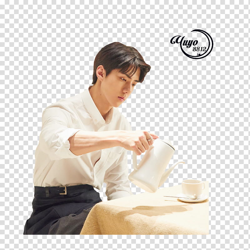 EXO UNIVERSE, man holding white pitcher pouring to cup transparent background PNG clipart