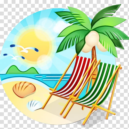 Summer Palm Tree, Watercolor, Paint, Wet Ink, Beach, Sea, Seaside Resort, Santa Claus transparent background PNG clipart