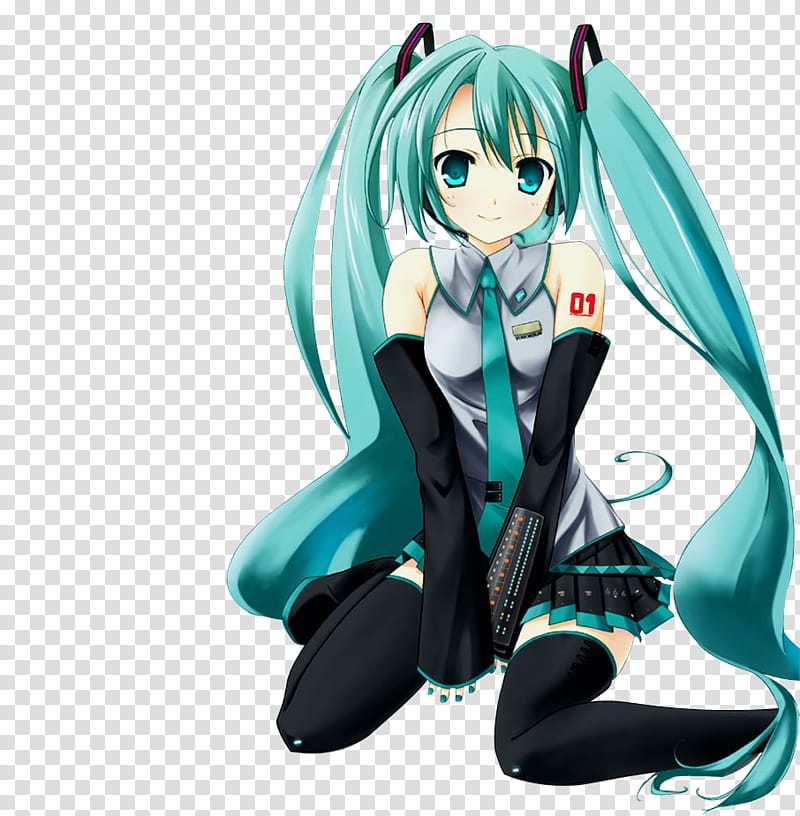 Miku Hatsune , teal and white and green and black hair clips transparent background PNG clipart