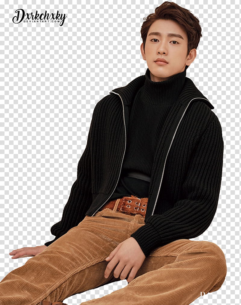 JINYOUNG GOT, man wearing black zip-up jacket transparent background PNG clipart