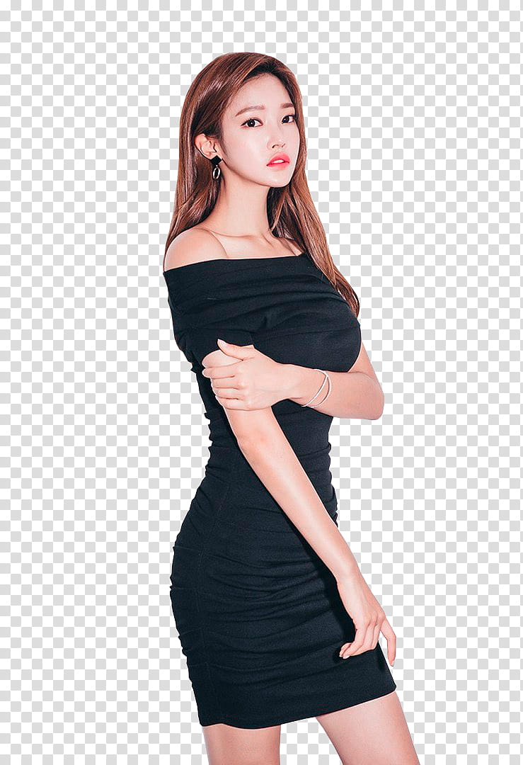 PARK JUNG YOON, woman wearing black straight neckline ruched dress transparent background PNG clipart