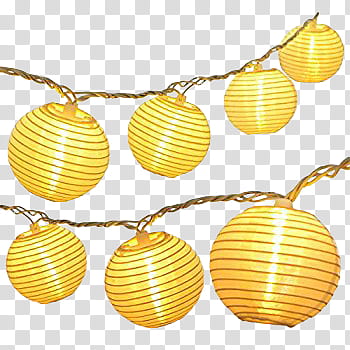 illustration of seven yellow paper lanterns transparent background PNG clipart