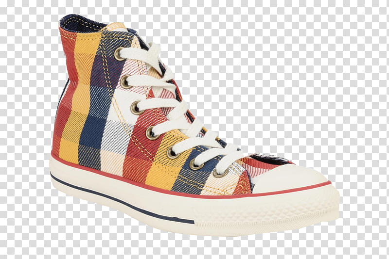 Converse s, unpaired yellow and red high-top sneaker transparent background PNG clipart