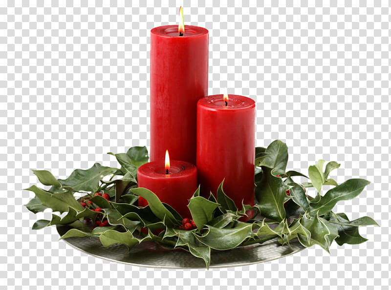 CHRISTMAS MEGA, three red pillar candles illustration transparent background PNG clipart