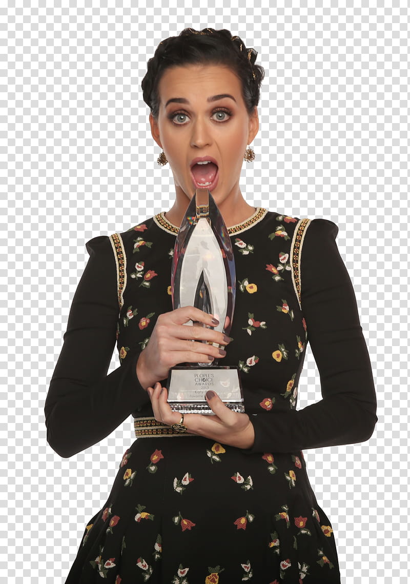 Katy Perry, woman holding gray trophy transparent background PNG clipart
