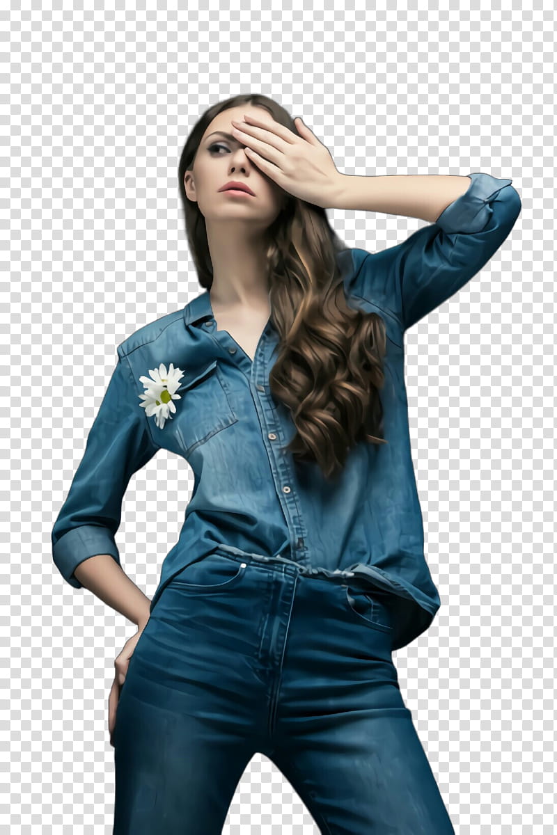 jeans clothing blue denim standing, Waist, Long Hair, Shoot, Fashion Model, Sleeve transparent background PNG clipart