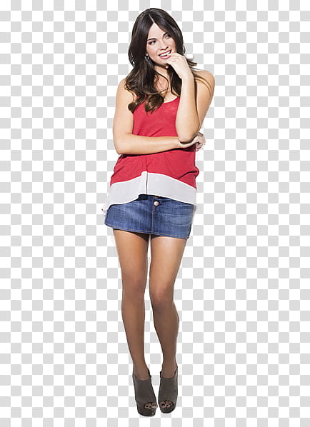 Shelley Hennig, woman in red tank top biting her finger transparent background PNG clipart